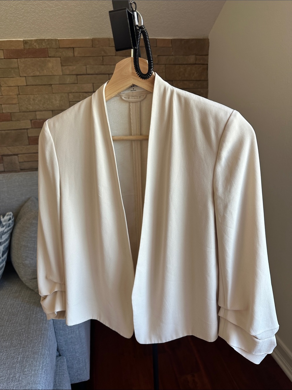 Aritzia Cream Open-Front Draped Blazer